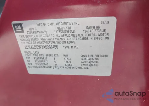 2010 Chevrolet Equinox Ls z USA, uszkodzony, nr VIN 2CNALBEW2A6238456